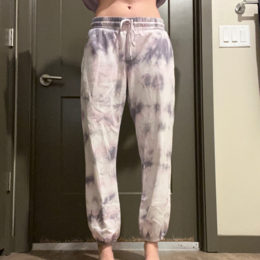 small purple wide leg sweatpants